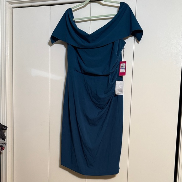 Vince Camuto Teal Off-Shoulder Midi Dress - Picture 1 of 5